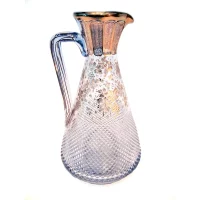 Antique Bohemian Crystal Claret Jug with Diamond Cut Body and Gilt Enamel Grapevine Decoration, Late 19th Century