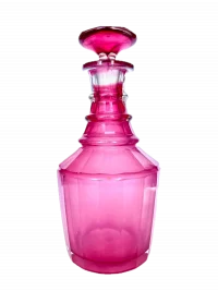 Antique Cranberry Glass Decanter Victorian Cut Crystal w Stopper