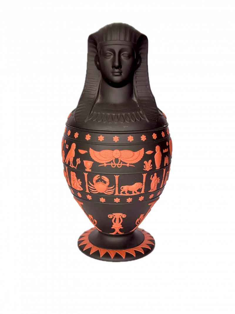 Wedgwood Egyptian Canopic Jar from !970's Black with Terra Cotta decoration