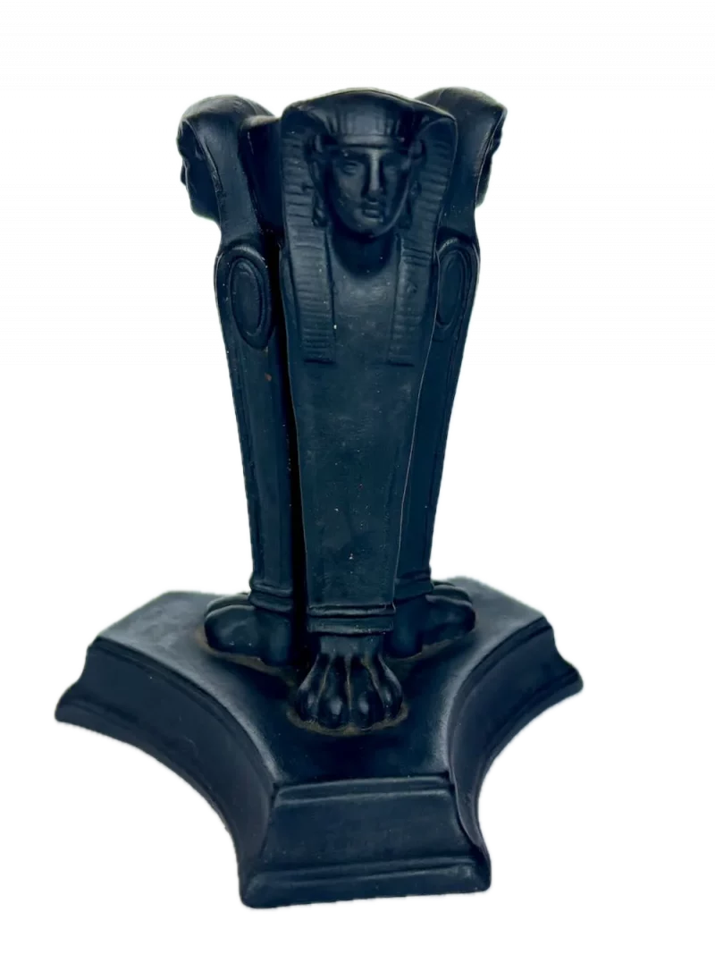 Wedgwood Black Basalt Egyptian Revival "Sphinx Monopodia" Candlestick, dating to the early 19th century, circa 1800–1815