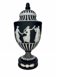 Vintage Wedgwood Dancing Hours Jasperware Urn Black & White Striped, 1971