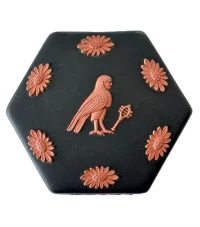 Wedgwood Egyptian Collection Hexagonal Jasperware Box with Ba Bird Motif, England 1978