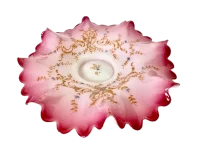 Victorian Style Pink Opaline Ruffled Bowl with Gilt Enamel Decoration