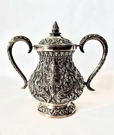 Siam Sterling Silver, Thai Repoussé Silver, Covered Sugar Bowl