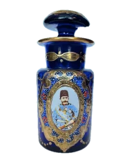 Bohemian cobalt blue glass jars, Qajar, Portrait,
