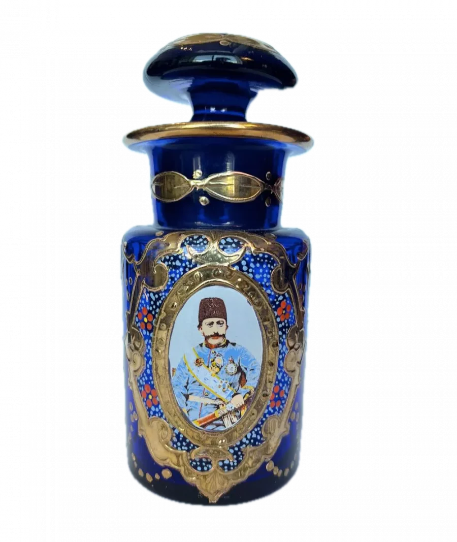 Bohemian cobalt blue glass jars, Qajar, Portrait,