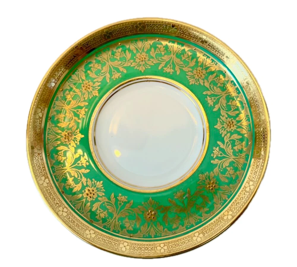 Aynsley Kenilworth Green & Gold Demitasse Cups & Saucers – Pattern 7023