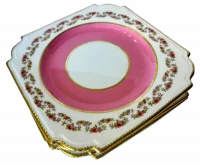 Aynsley 982 Pink Rose Swag Square Dessert Cake Plates Set of 4 England Antique Porcelain