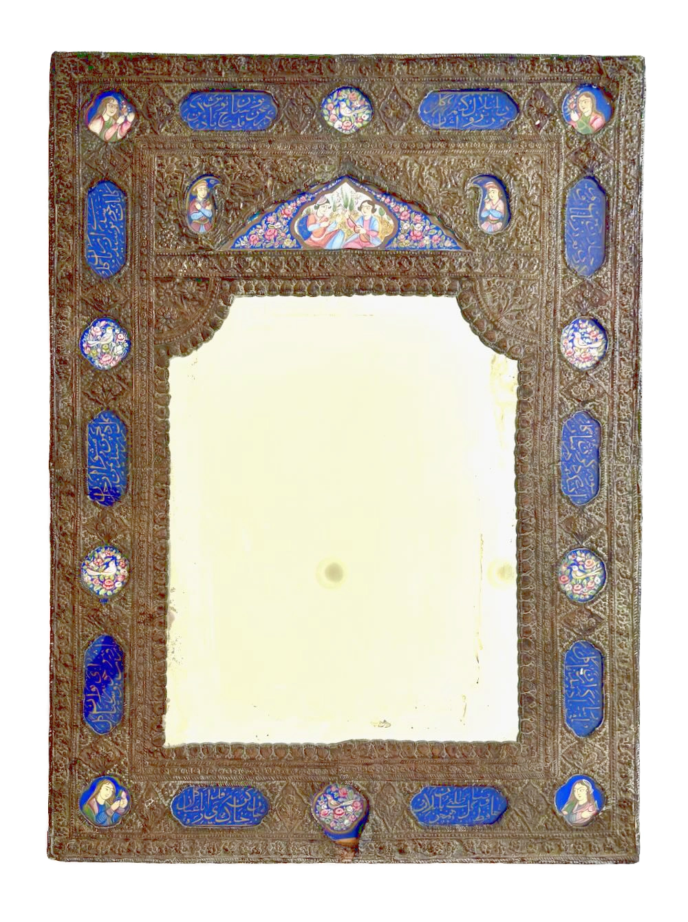 IMG_0714 - Atelier85 Antiques Persian Qajar Silver Repoussé Mirror with Miniature Paintings & Calligraphy, Iran c.1900