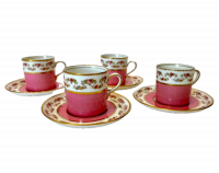 Set of Four Pink Aynsley Pattern 982 Demitasse Cups & Saucers, Floral & Gilt, England