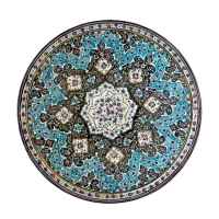 Persian Minakari Enamel Plate Turquoise Floral Medallion Isfahan Vintage c.1960s 7.125”