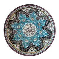 Persian Minakari, Enamel Plate, Isfahan Enamel, Gol o Bolbol, Persian Bird Motif, Vintage Enamel Plate, Iranian Decorative Arts, Turquoise Decor, Hand Painted Enamel, Copper Enamel Plate, Middle Eastern Art, Atelier85 Antiques