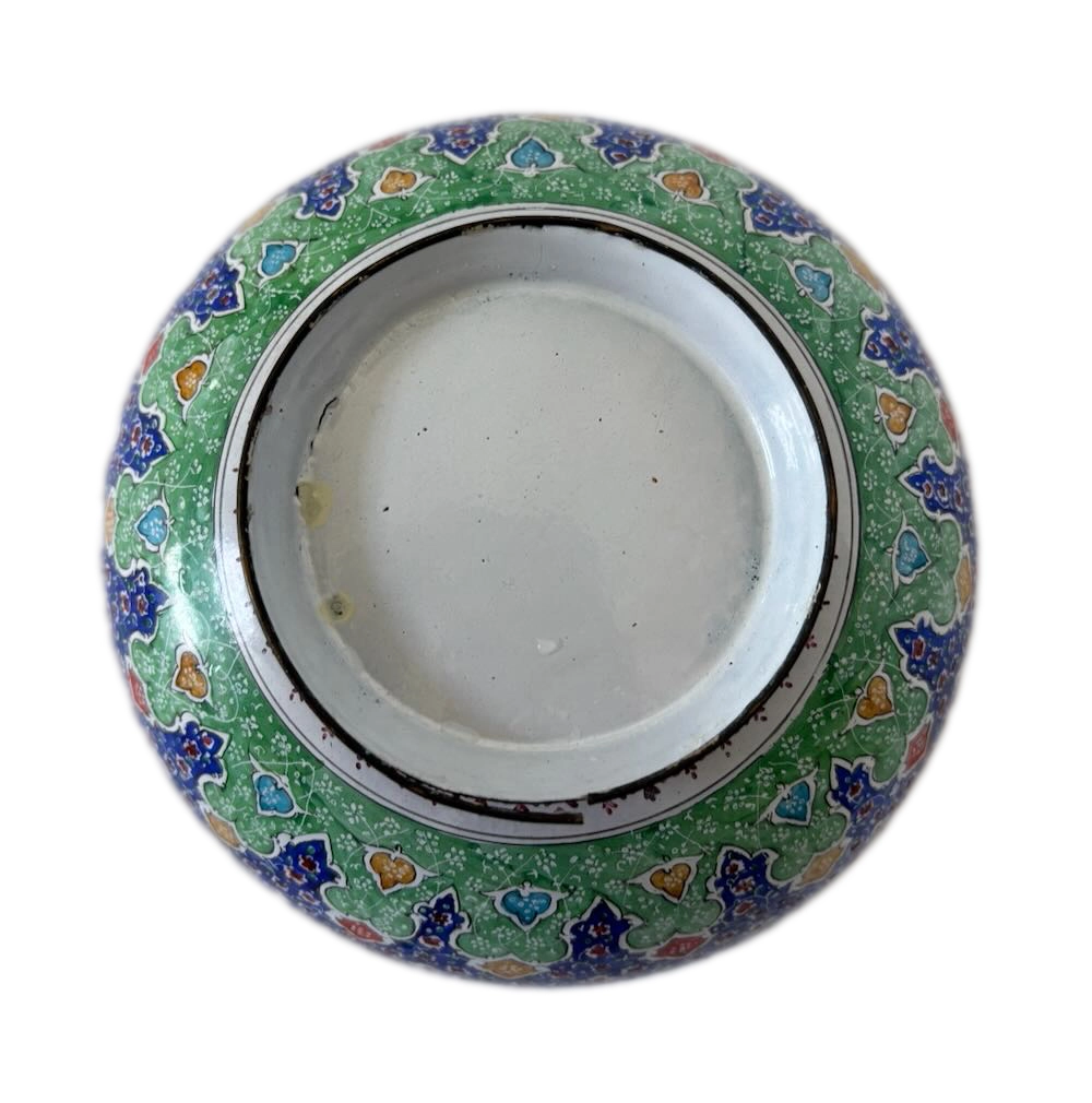 IMG_1050 - Atelier85 Antiques Persian Minakari Enamel Bowl Gol-o-Bolbol Motif Pahlavi Era Tehran Mid Century