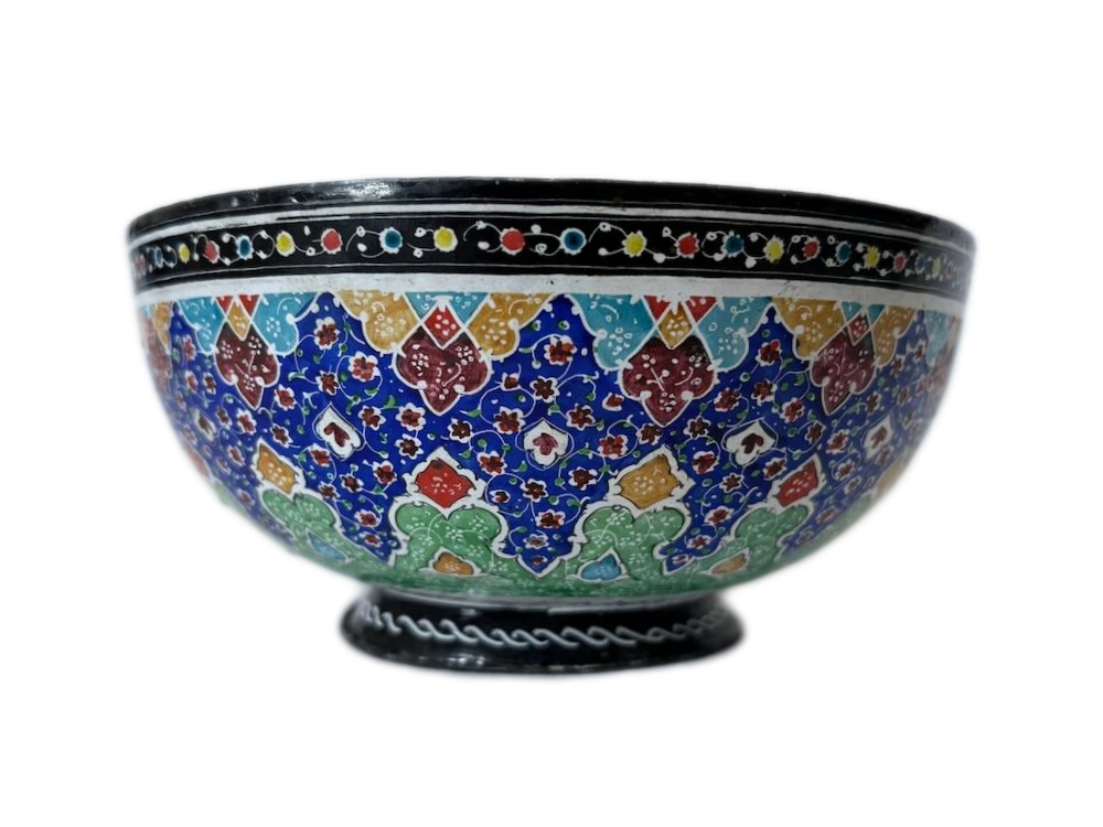 IMG_1052 - Atelier85 Antiques Persian Minakari Enamel Bowl Gol-o-Bolbol Motif Pahlavi Era Tehran Mid Century