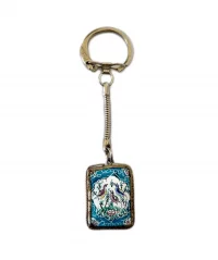 Vintage Persian Minakari Enamel Key Holder Tehran Iran 1978 Double-Sided Bird Motif