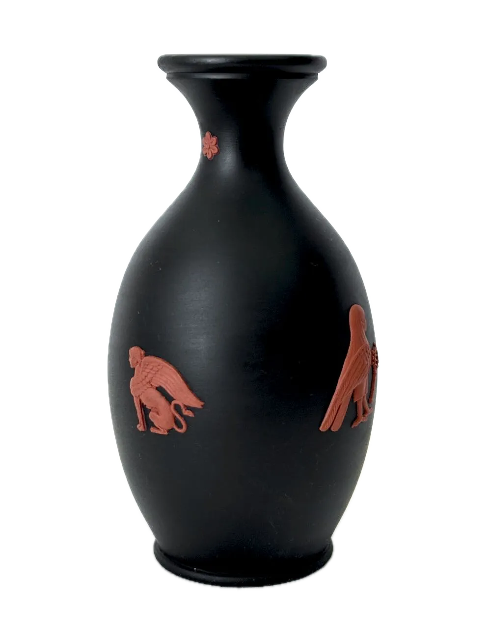 IMG_1167 Background Removed_result - Atelier85 Antiques Wedgwood Egyptian Collection Black Jasperware Vase Terracotta Sphinx Motif 1978