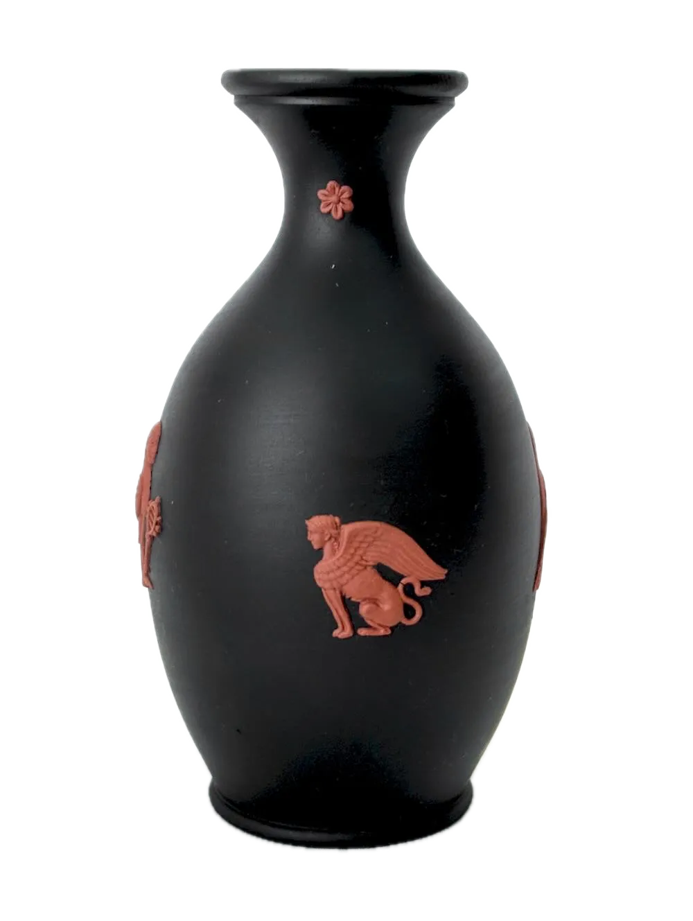 IMG_1168 Background Removed_result - Atelier85 Antiques Wedgwood Egyptian Collection Black Jasperware Vase Terracotta Sphinx Motif 1978