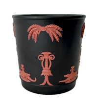 Wedgwood Egyptian Collection, Wedgwood jasper, black jasperware, Egyptian revival, Wedgwood cachepot, jasper jardiniere, crocodile motif, terracotta relief, vintage Wedgwood, English ceramics, decorative arts, Atelier85