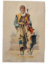 A. Vartanian (Demon Studio) 1946 Watercolor – Tehran Iranian Figure with Pipe