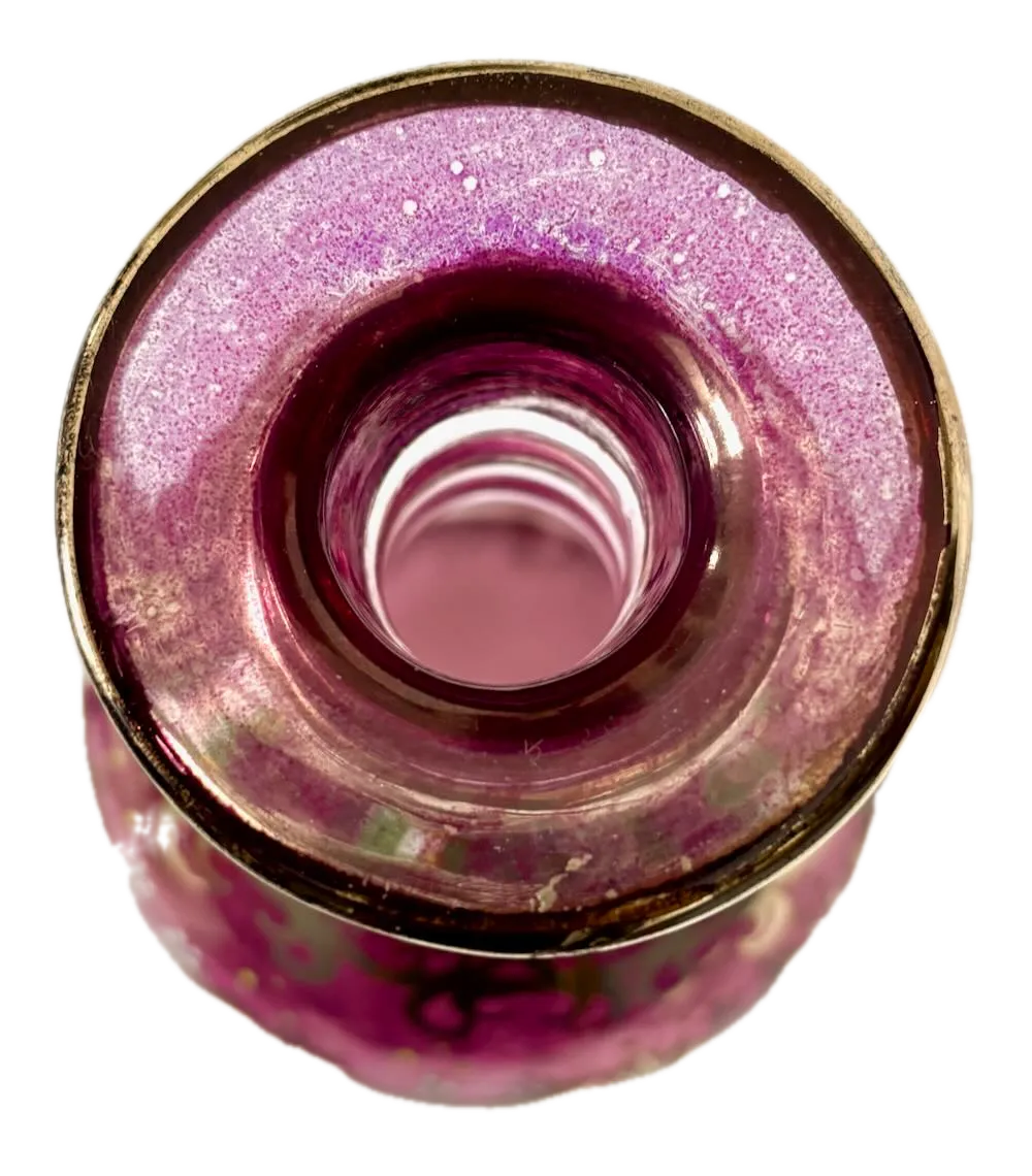 IMG_1258 Background Removed_result - Atelier85 Antiques Bohemian Amethyst Cut & Enameled Glass Decanter Persian Market Floral & Gilt 20th Century