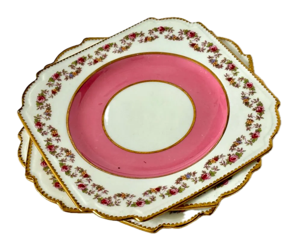IMG_1262 Background Removed_result - Atelier85 Antiques Aynsley 982 Pink Rose Swag Bread & Butter Plates Set of 3 Small Cake Plates England Antique