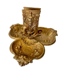 IMG_1277 Background Removed_result - Atelier85 Antiques Egyptian Revival Shriner Desk Match Holder & Ashtray Cast Iron Gilt Metal, c.1920s