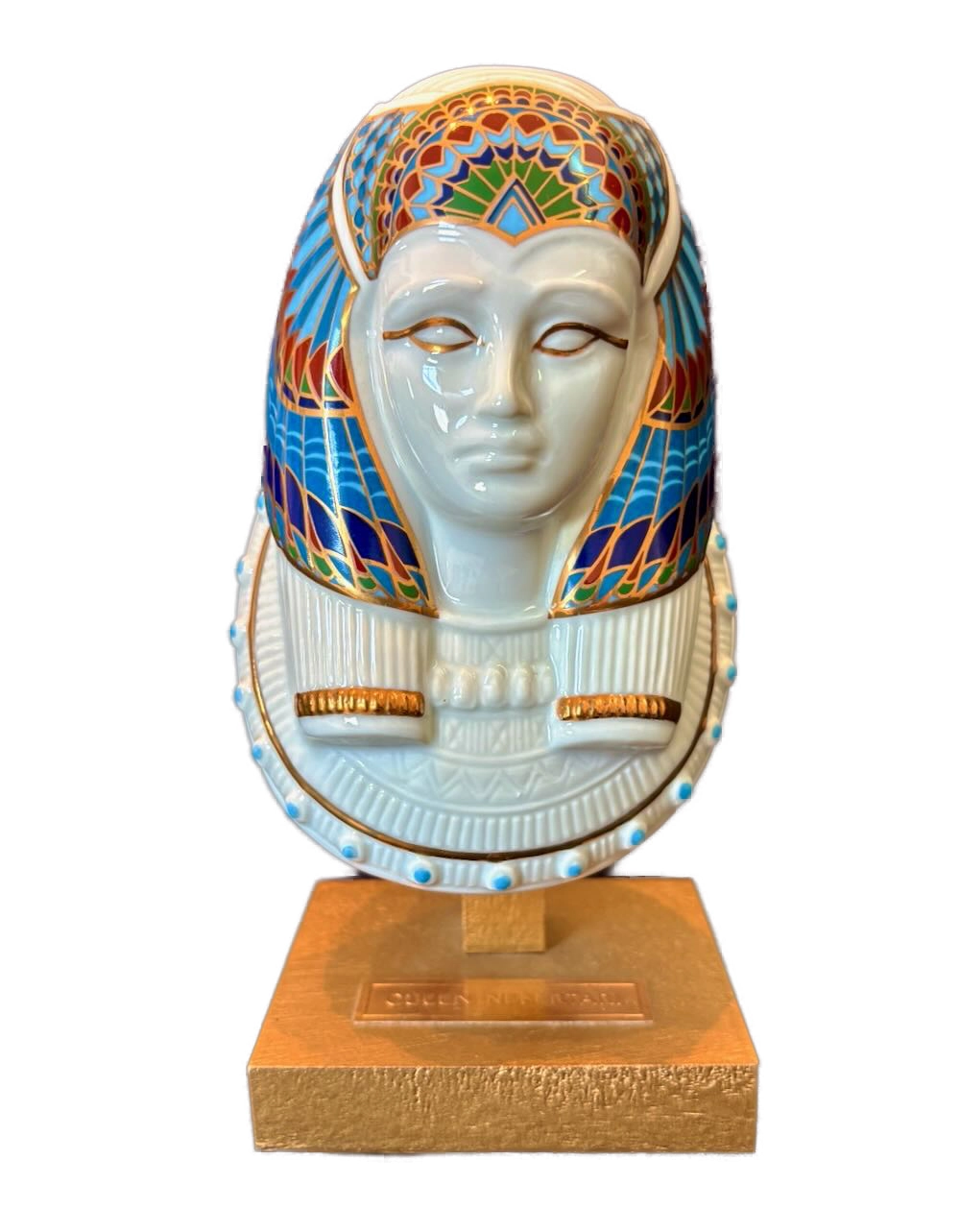 IMG_1413 - Atelier85 Antiques Elizabeth Arden Queen Nefertari Porcelain Bust on Stand – Treasures of the Pharaohs 1982 Egyptian Revival