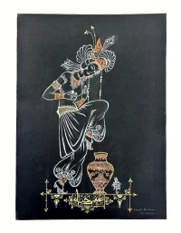 Persian Courtly Dancer Painting Studio Demon Tehran 1955 Gouache on Black Paper