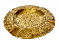 Antique Persian Brass Ghalamzani Ashtray Gol-o-Bolbol Motif 4⅞” Early 20th Century