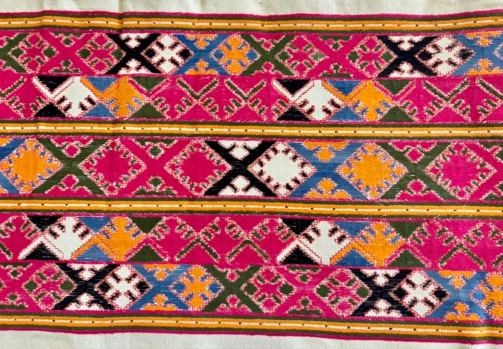 IMG_2087 - Atelier85 Antiques Detail of traditional Baluchi embroidery with geometric motifs and colorful silk thread