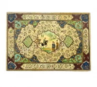 Fine Persian Illuminated Floral Miniature on Bone with Courtly Scene c. 1920–1935