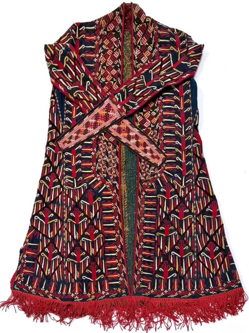 Tekke Turkmen bridal robe with dense embroidered geometric and floral motifs