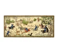 Early Persian Hunting Scene Miniature Hand-Painted on Bone