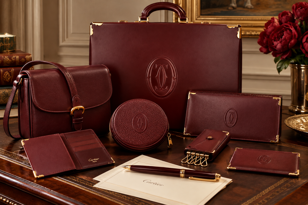 Cartier-Burgundy-Leathergoods - Atelier85 Antiques Cartier History - Le Must de Cartier Burgundy Leatherwood's