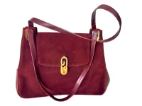Vintage Gucci Burgundy Suede Handbag with Gold G Clasp