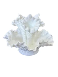 Vintage Fenton Hobnail Milk Glass 3-Horn Epergne